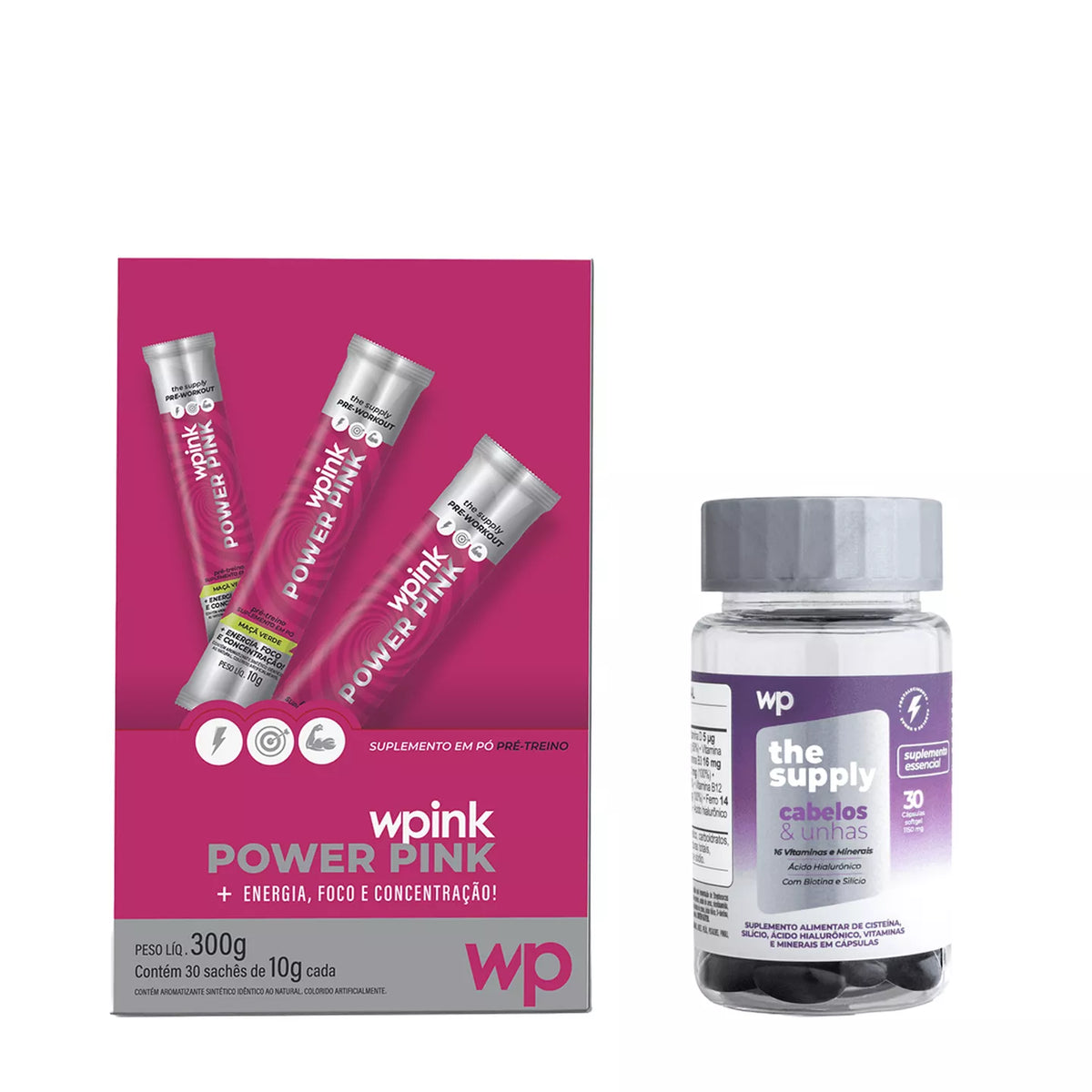 Power pink de maça verde - pré-treino – 300g + cabelos e unhas - wp